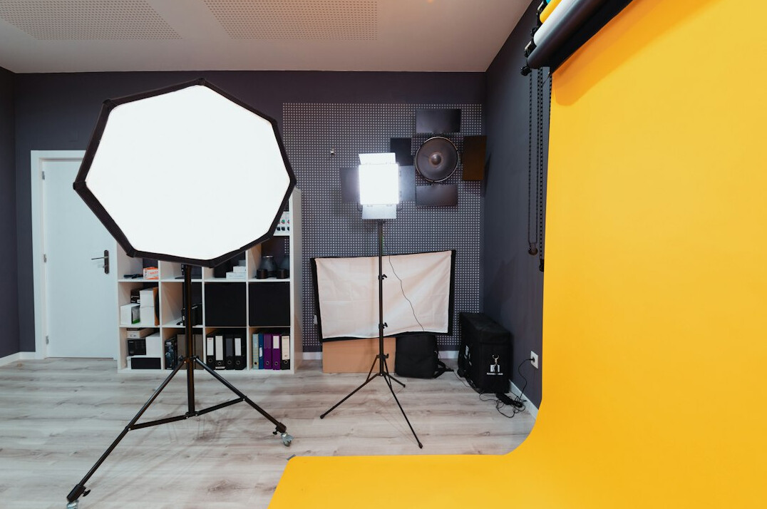 Studio softbox lighting rig set up for filming