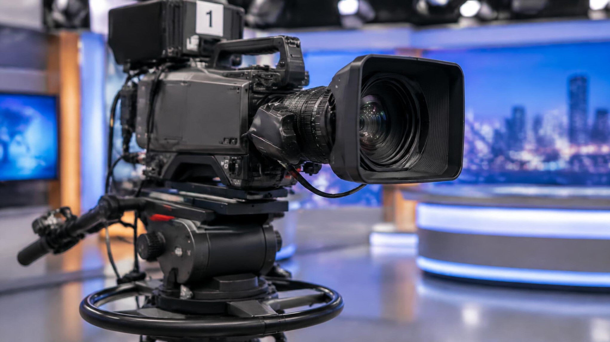 Professional broadcast television camera on a studio tripod